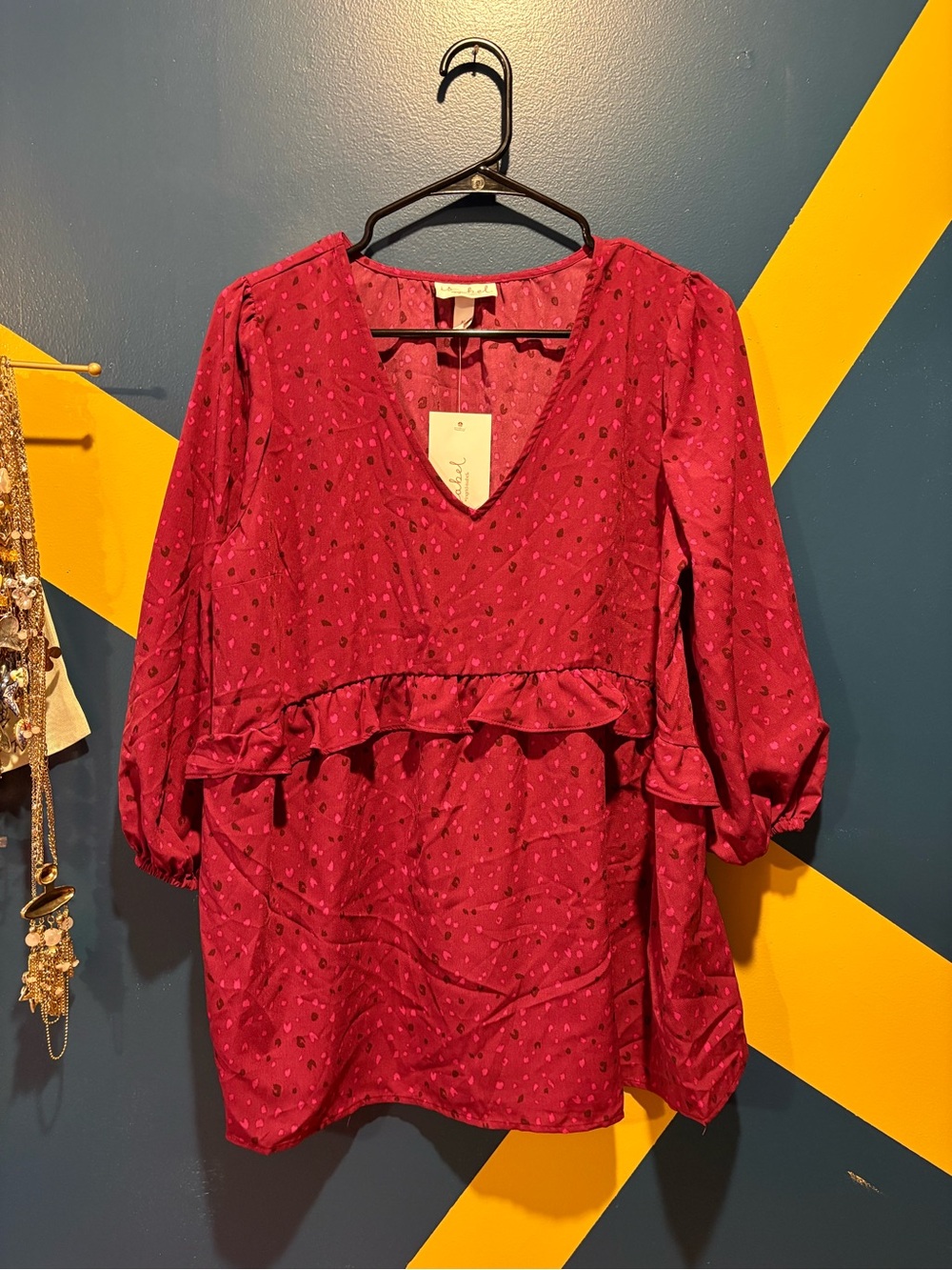 Isabel Maternity Burgundy Animal Print V-Neck Long Sleeve Blouse NWT